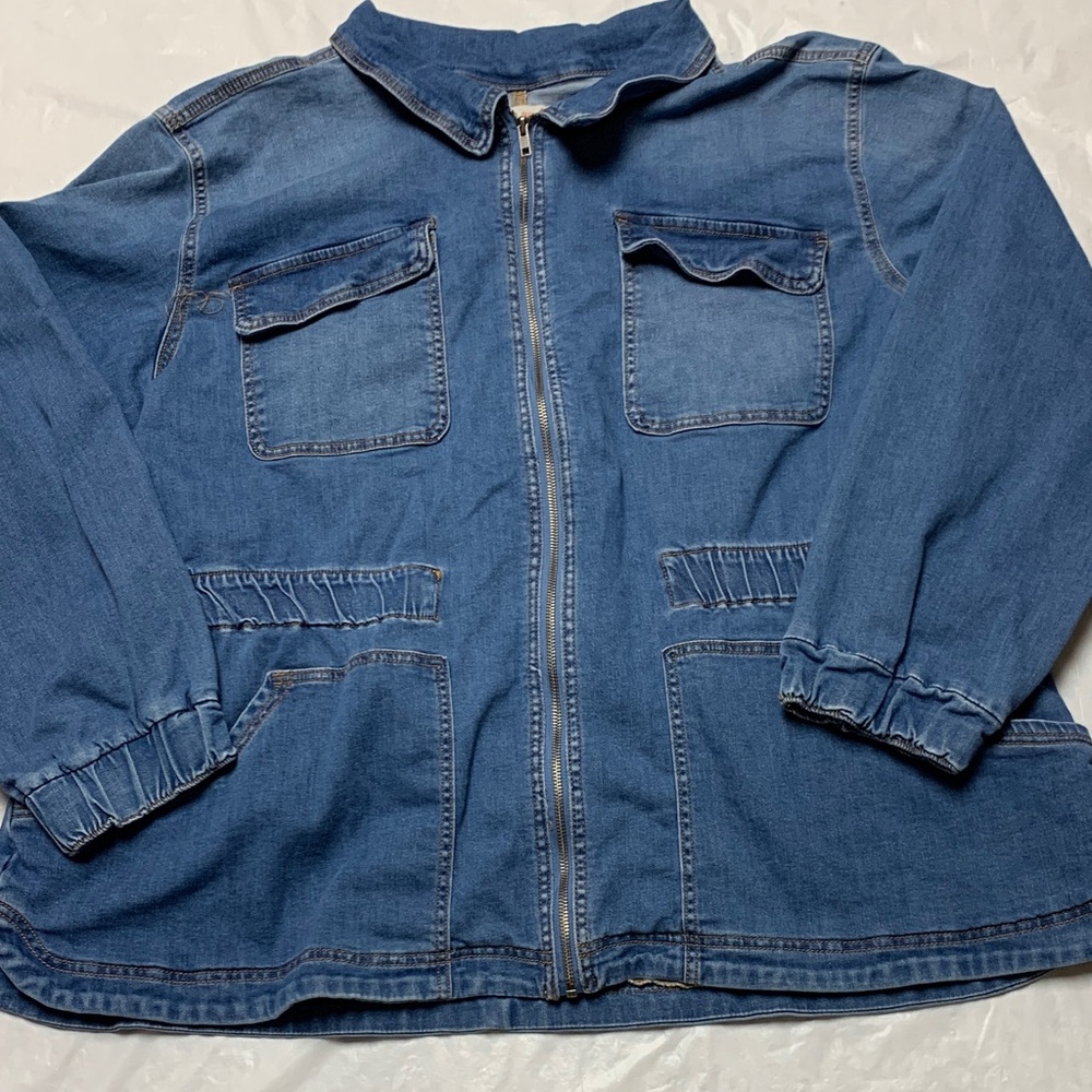 Knox Rose Plus Size Denim Jean Cargo Utility Jacket Size 3X